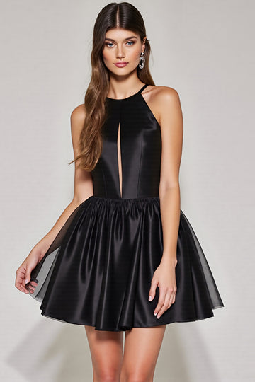 Halter Black A Line Keyhole Homecoming Dress